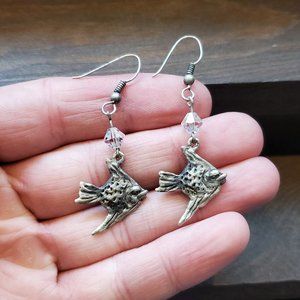 925 Sterling Silver Heavily Tarnished Fish Dangle Earrings